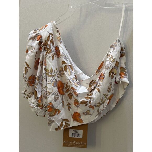 Seven Wonders Floral One Shoulder Puff Sleeve Crop Top Size 10 NEW - Picture 2 of 3
